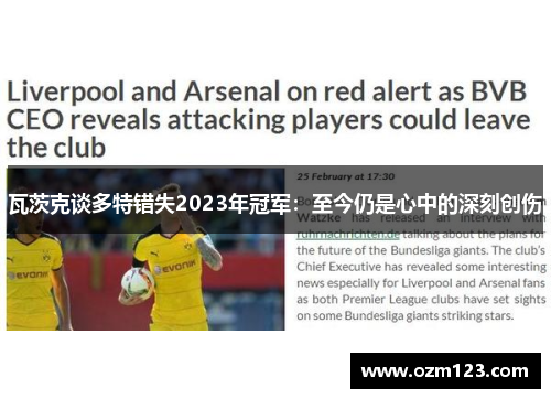 瓦茨克谈多特错失2023年冠军：至今仍是心中的深刻创伤